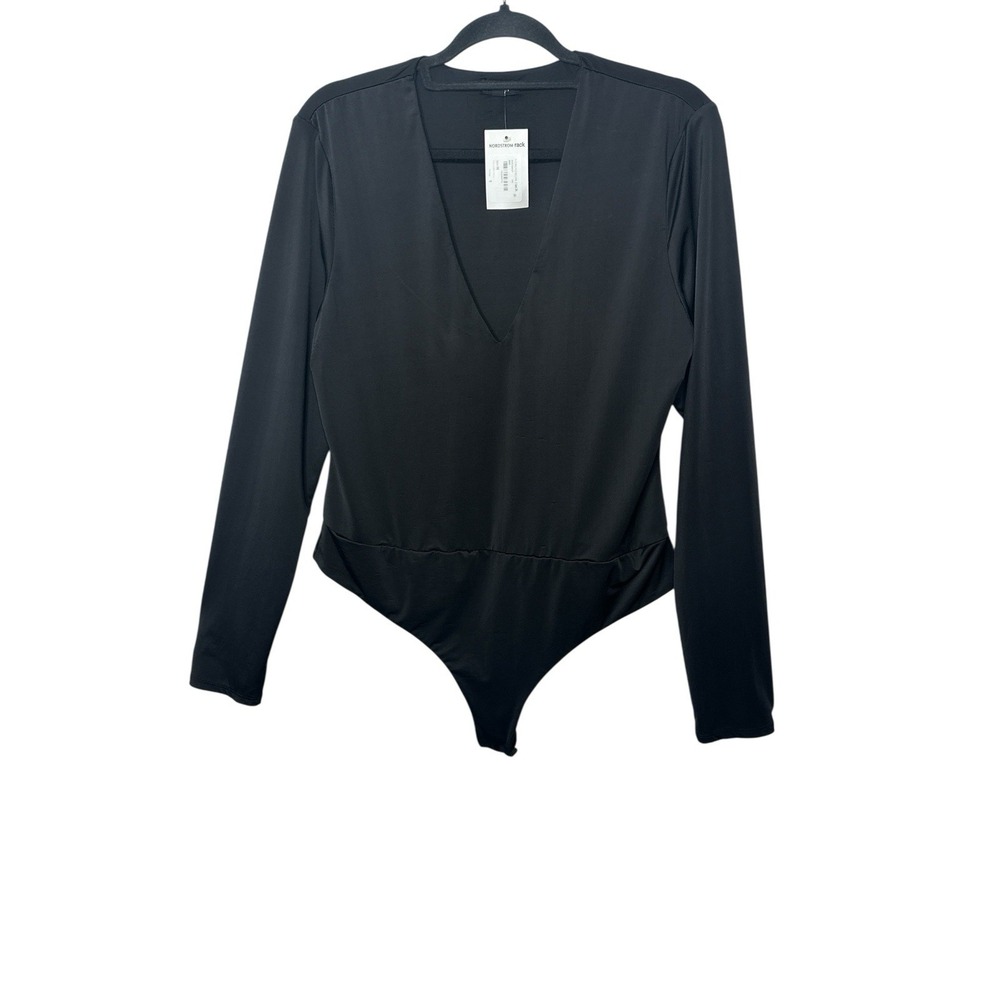 New AFRM Bodysuit Women's 1X Black Long Sleeve Stretch V Neck Classic